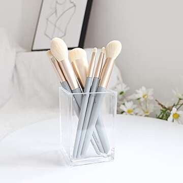 Cedilis 4 Pack Acrylic Pen Holder, Large Thick Clear Makeup Brush Holder, Modern Design Desktop Pencil Cup Stationery Organizer for School Home, Office Desk Accessory