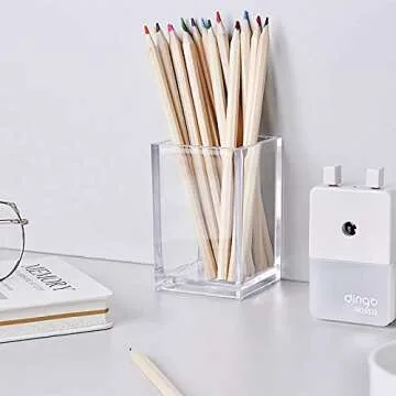 Cedilis 4 Pack Acrylic Pen Holder, Large Thick Clear Makeup Brush Holder, Modern Design Desktop Pencil Cup Stationery Organizer for School Home, Office Desk Accessory