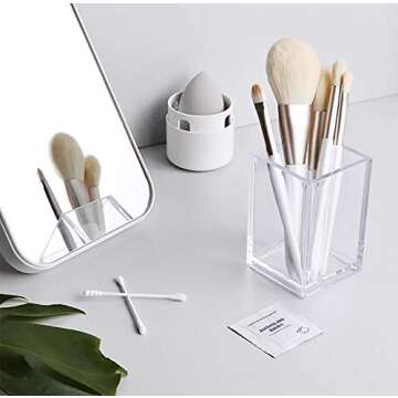 Cedilis 4 Pack Acrylic Pen Holder, Large Thick Clear Makeup Brush Holder, Modern Design Desktop Pencil Cup Stationery Organizer for School Home, Office Desk Accessory