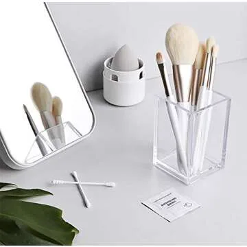 Cedilis 4 Pack Acrylic Pen Holder, Large Thick Clear Makeup Brush Holder, Modern Design Desktop Pencil Cup Stationery Organizer for School Home, Office Desk Accessory