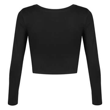 Womens Long Sleeve Crop Tops Basic Teen Girl Clothes Casual Cute Yoga Shirts Layering Slim Fitted Workout T-Shirt Black