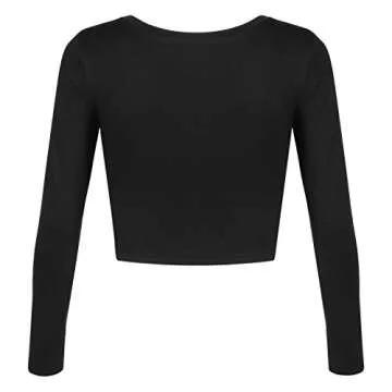 Womens Long Sleeve Crop Tops Basic Teen Girl Clothes Casual Cute Yoga Shirts Layering Slim Fitted Workout T-Shirt Black