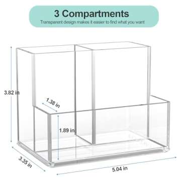 runzoos Pen Holder for Desk, Acrylic Pencil Holder for Desk, Makeup Brush Holder Organizer for Vanit...