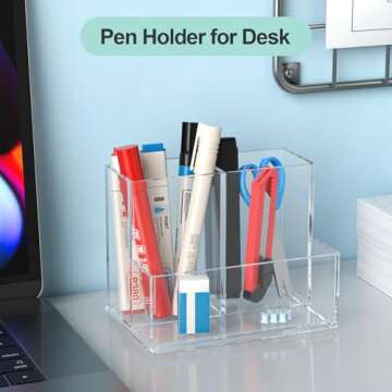 runzoos Pen Holder for Desk, Acrylic Pencil Holder for Desk, Makeup Brush Holder Organizer for Vanity, Pen Pencil Organizer Cup, Office Desk Organizers and Accessories, Office Desk Organization
