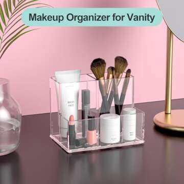 runzoos Pen Holder for Desk, Acrylic Pencil Holder for Desk, Makeup Brush Holder Organizer for Vanity, Pen Pencil Organizer Cup, Office Desk Organizers and Accessories, Office Desk Organization