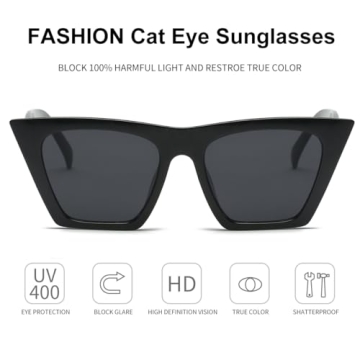 Dollger Square Cat Eye Sunglasses for Women Fashion Retro Classic Black Cat eye Sunglasses UV400 Protection