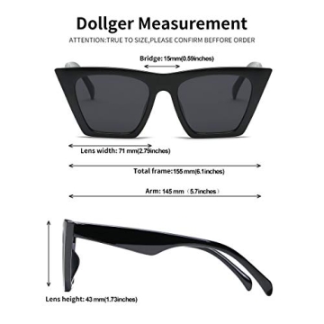 Dollger Square Cat Eye Sunglasses for Women Fashion Retro Classic Black Cat eye Sunglasses UV400 Protection