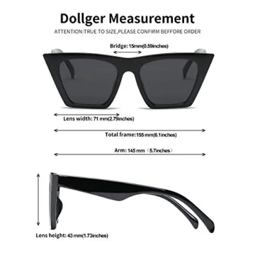 Dollger Square Cat Eye Sunglasses for Women Fashion Retro Classic Black Cat eye Sunglasses UV400 Protection