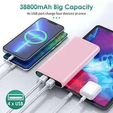 Portable Charger 38800mAh,LCD Display Power Bank,4 USB Outputs Battery Pack Backup, Dual Input USB-C in&out Phone Charging Compatible with iPhone 16/15/14/13 Pro/12,Android Samsung Galaxy/Pixel-Pink