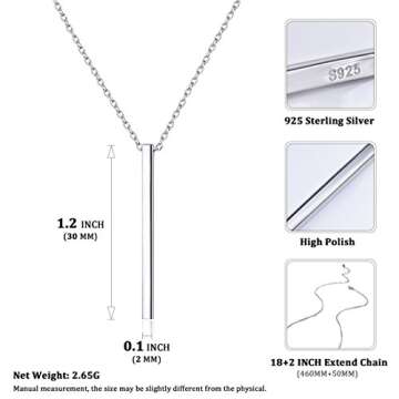 925 Sterling Silver Minimalist Bar Necklace for Women