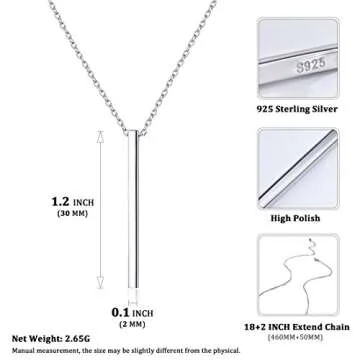 925 Sterling Silver Minimalist Bar Necklace for Women