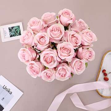 Hawesome Artificial Flowers 10 PCS Silk Roses with Long Stems Faux Realistic Roses for Wedding Bouquets Table Centerpieces Party Home Decor(Lpink)