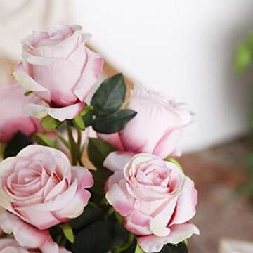 Hawesome Artificial Flowers 10 PCS Silk Roses with Long Stems Faux Realistic Roses for Wedding Bouquets Table Centerpieces Party Home Decor(Lpink)