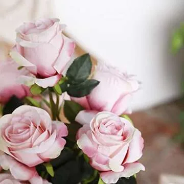 Hawesome Artificial Flowers 10 PCS Silk Roses with Long Stems Faux Realistic Roses for Wedding Bouquets Table Centerpieces Party Home Decor(Lpink)