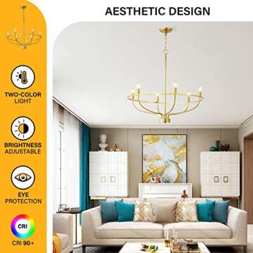 ZBMYRBZJ Gold Chandelier 6-Light,Industrial Iron Candle Chandelier Modern Suspended Farmhouse Chande...