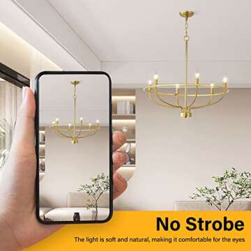 ZBMYRBZJ Gold Chandelier 6-Light,Industrial Iron Candle Chandelier Modern Suspended Farmhouse Chandeliers Pendant Light Fixtures for Dining Room Bedroom Living Room Kitchen Island Foyer E12 Bulb