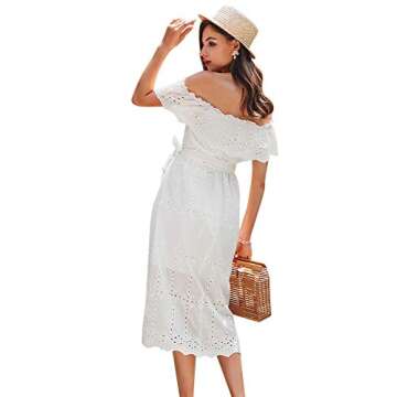 BerryGo Women's Boho White Beach Dress Embroidery Off Shoulder Ruffle Dress