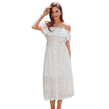 BerryGo Women's Boho White Beach Dress Embroidery Off Shoulder Ruffle Dress
