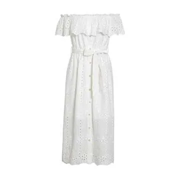 BerryGo Women's Boho White Beach Dress Embroidery Off Shoulder Ruffle Dress