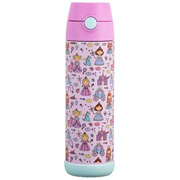Snug Kids Water Bottle - insulated stainless steel thermos with straw (Girls/Boys) - Princess, 17oz