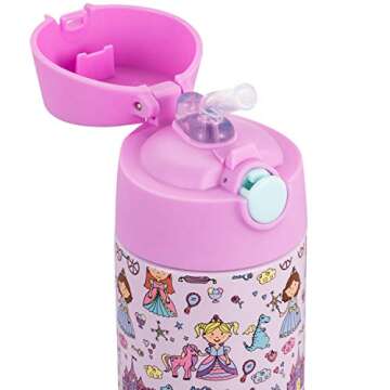Snug Kids Water Bottle - insulated stainless steel thermos with straw (Girls/Boys) - Princess, 17oz