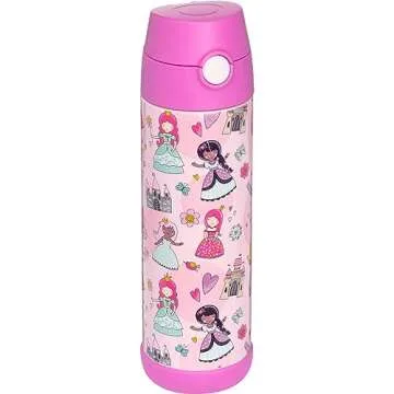 Snug Kids Water Bottle - insulated stainless steel thermos with straw (Girls/Boys) - Princess, 17oz