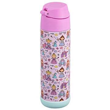 Snug Kids Water Bottle - insulated stainless steel thermos with straw (Girls/Boys) - Princess, 17oz
