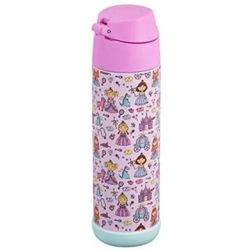 Snug Kids Water Bottle - insulated stainless steel thermos with straw (Girls/Boys) - Princess, 17oz