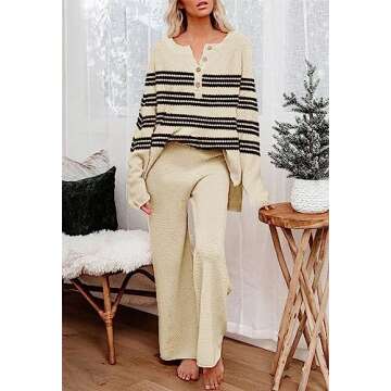ETCYY NEW Women's Two Piece Trendy Sweater Set Outfit Knit Lounge Set Oversized Pullover Wide Leg Pa...