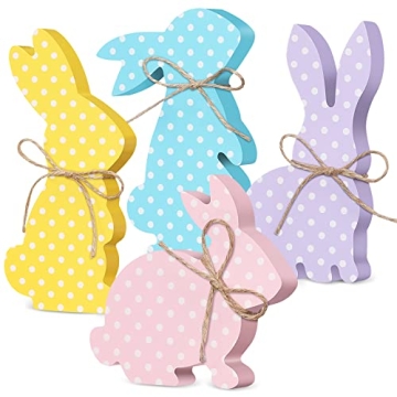 4 Pcs Easter Bunny Table Wooden Signs Bunny Shaped Farmhouse Decor Spring Bunny Wood Tabletop Easter...