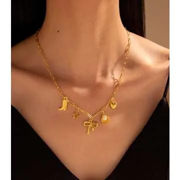 Choistily Charm Necklace Dainty Gold Beach Jewelry for Women Trendy Summer Outfits Women Gold Bow Sea Shell Pendant Necklace Preppy Stuff Summer Jewelry for Women