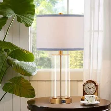Kyrid 23.5'' Glass Table Lamp Set with USB Ports and Bulbs