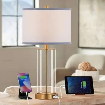 Kyrid 23.5'' Glass Table Lamp Set with USB Ports and Bulbs