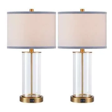 Kyrid 23.5'' Glass Table Lamp Set with USB Ports and Bulbs
