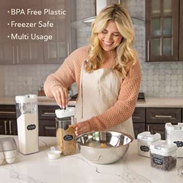 Oizeir Airtight Food Storage Containers, Clear Plastic, Lid Lock, Reusable Stickers, Various Sizes, BPA Free, Perfect Dry Food Storage Organization for Kitchen and Pantry, (Set of 7)