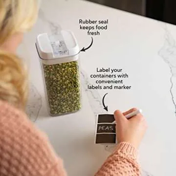 Oizeir Airtight Food Storage Containers, Clear Plastic, Lid Lock, Reusable Stickers, Various Sizes, BPA Free, Perfect Dry Food Storage Organization for Kitchen and Pantry, (Set of 7)