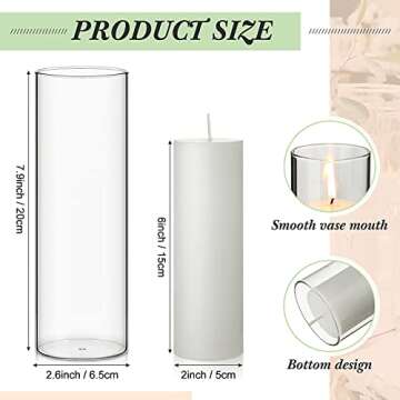 Didaey 18 Set White Pillar Candles and Glass Candle Holders, Cylinder Vases for Slim Pillar Candles ...