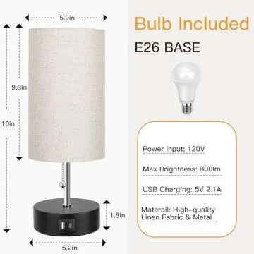 ROTTOGOON 3-Color Temperature Bedside Lamp Nightstand Lamp with USB A Port and C Port, Table Lamp for Bedroom with LED Bulb Small Lamps for Living Room (Otmeal)