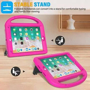 SUPLIK Kids Case for iPad 5th/6th Generation(9.7 inch, 2017/2018), iPad Air 2/1 & Pro 9.7 Case with Screen Protector, Durable Protective Cover with Handle Stand for Apple iPad 5/6 Gen, Pink