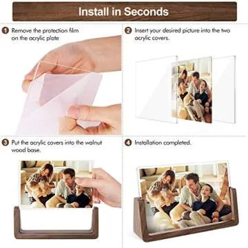 Mixoo 4x6 Wood Photo Picture Frame 2 Pack - Rustic Wooden Picture Frame with Walnut Wood Base and High Definition Break Free Acrylic Covers for Tabletop or Desktop Display (Horizontal + Vertical)