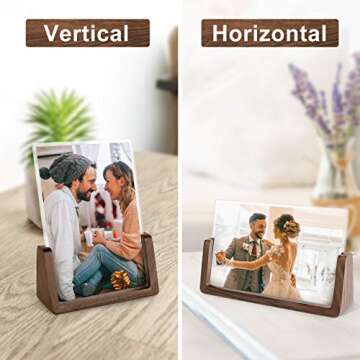 Mixoo 4x6 Wood Photo Picture Frame 2 Pack - Rustic Wooden Picture Frame with Walnut Wood Base and High Definition Break Free Acrylic Covers for Tabletop or Desktop Display (Horizontal + Vertical)