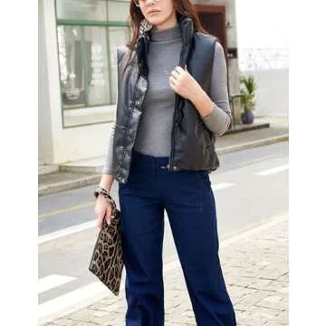 Yidarer Women's PU Leather Puffer Vest Stand Collar Padded Vest Sleeveless Quilted Lightweight Jacket (Black, Large)