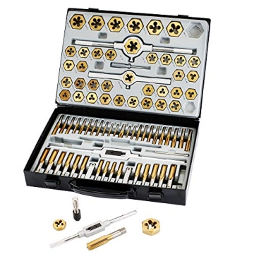 Muzerdo 86 Piece Tap and Die Set Bearing Steel SAE and Metric Tools, Titanium Coated with Metal Carr...