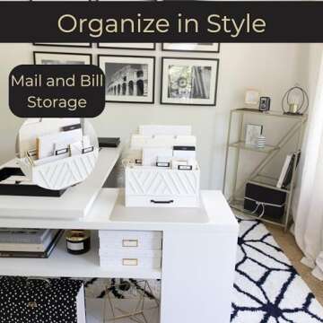 BLU MONACO Mail Organizer for Home - Bill Organizer for Desk - White Wooden Kitchen Mail Organizer C...