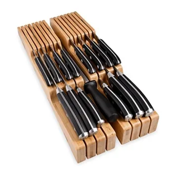 Homemaid Living In Drawer Knife Block Bamboo, Holds 16 Knives + Knife Sharpener Slot, Kitchen Drawer...