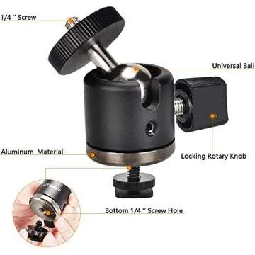 UTEBIT Mini Ball Head, Tripod Head with 1/4" hot Shoe, 360° Rotatable Ball Heads Camera Mount Adapter, Aluminium 20mm Ballhead Compatible with Tripods, Monopods, HTC Vive, SLR Cameras Loading 6.6lb