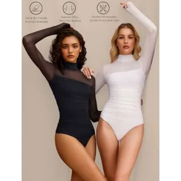 Avidlove Women Long Sleeve Bodysuit Turtle Neck Shapewear Body Suits Mesh One Piece Leotard Shirt Going Out Tops Fall Outfits