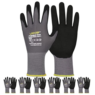 LOCCEF MicroFoam Nitrile Coated Work Gloves - 6 Pairs, Gray, Size 8/M