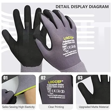 LOCCEF Nitrile Coated Work Gloves - 6 Pairs, Gray