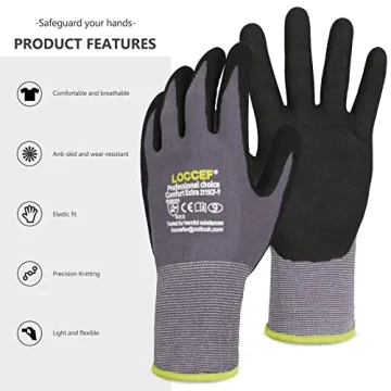 LOCCEF Nitrile Coated Work Gloves - 6 Pairs, Gray